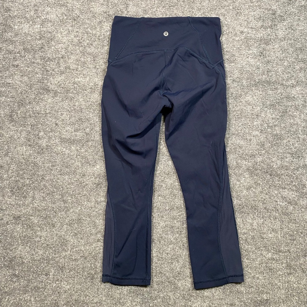 Lululemon Train Times Crop 21 Navy Blue Mesh Panel High Rise Leggings Size 6